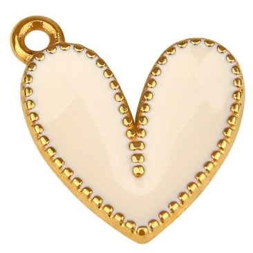 Metallanhänger Herz, Größe 19,0 x 15,5 mm, 24 Karat vergoldet, weiß emailliert