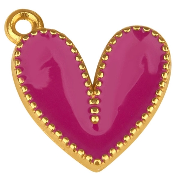 Metallanhänger Herz, Größe 19,0 x 15,5 mm, 24 Karat vergoldet, fuchsia emailliert