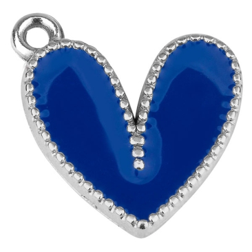 Metallanhänger Herz, Größe 19,0 x 15,5 mm, versilbert, dunkelblau emailliert
