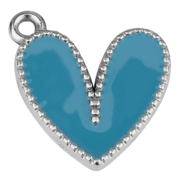 Metallanhänger Herz, Größe 19,0 x 15,5 mm, versilbert, hellblau emailliert