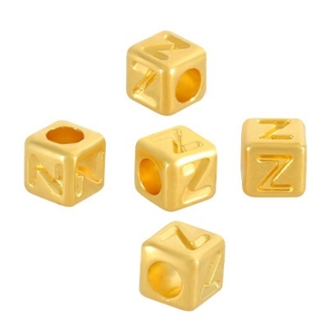 Metallperle Würfel Buchstabe Z, 4 x 4 mm, Lochdurchmesser 2,2 mm, 24 Karat vergoldet, 1 Stück