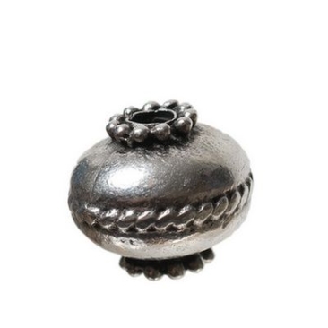 Metal bead, olive, approx. 13 mm , silver plated