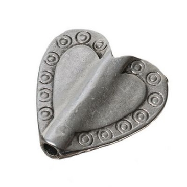 Perle métallique coeur, env. 18 mm, argentée