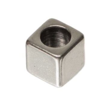 Perle en métal, cube, environ 3 x 3 mm, argentée