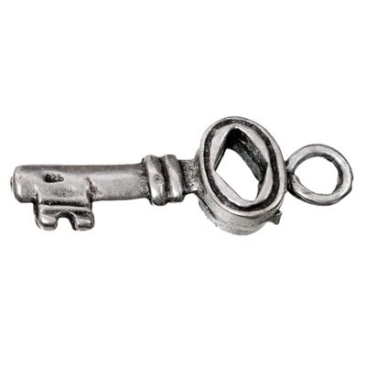 Metal pendant key, approx. 26 mm x 9 mm, silver-plated