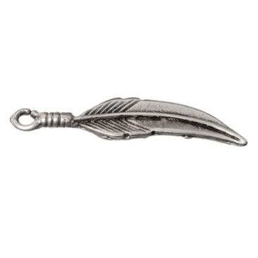 Metal pendant feather, approx. 33 mm x 7 mm, silver-plated