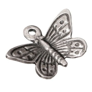 Metalen hanger vlinder, ca. 14 mm x 18 mm, verzilverd