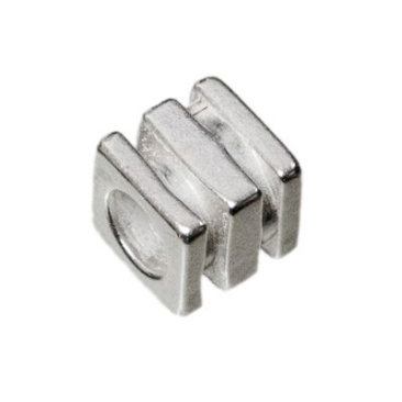 Metal bead cube stripes, approx. 4 mm, silver-plated