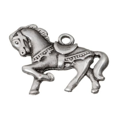 Metalen hanger paard, ca. 30 mm x 24 mm, verzilverd