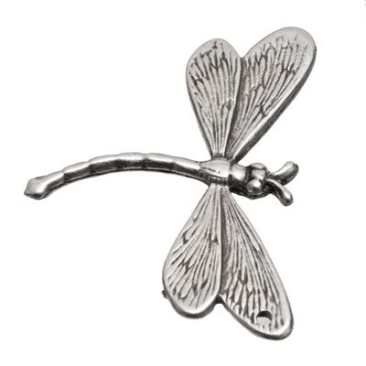 Perle métallique libellule, env. 37 x 49 mm, argentée