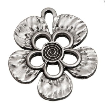 Pendentif métal fleur, env. 45 x 42 mm, argenté