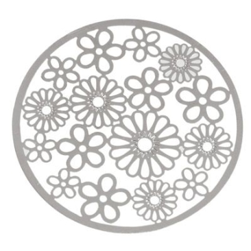 Pendentif filigrane en métal, disque de fleurs, 47 mm, rhodium