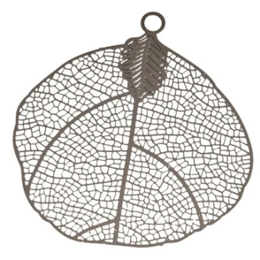 Metal filigree pendant, leaf, 52 mm, rhodium