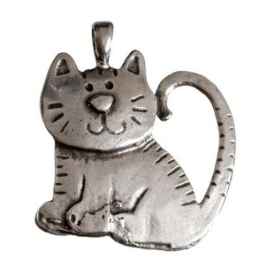 Metal pendant, cat, 38 x 45 mm, silver-plated