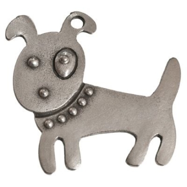 Metal pendant, dog, 34 x 35 mm, silver-plated