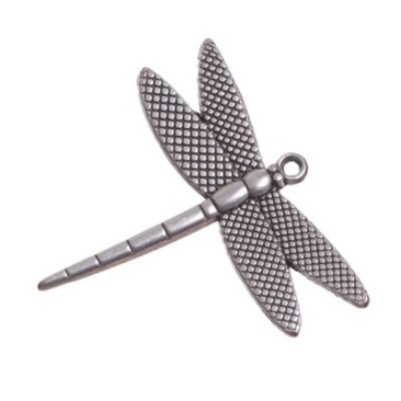 Metal pendant, dragonfly, 39 mm x 43 mm, silver-plated
