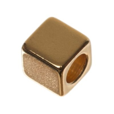 Perle en métal, cube, env. 3,9 x 3,9 mm, doré