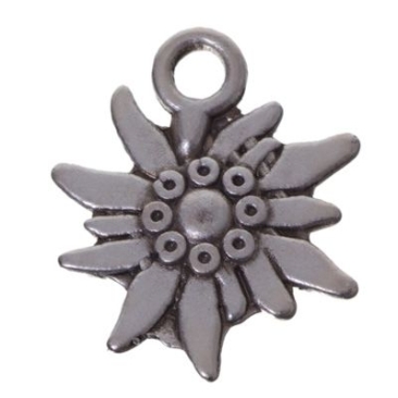 Metal pendant, edelweiss, 18 x 16 mm, silver-plated