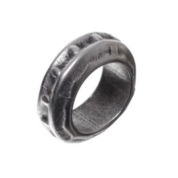 Metal bead with large hole, ring, 15 x 5.8 mm, silver-plated