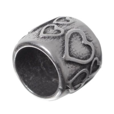 Metal bead with large hole, tube, 12 x 13 mm, silver plated