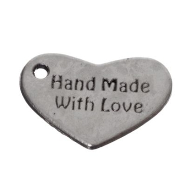 Pendant, heart, 15 mm, "handmade", silver-plated