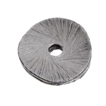 Metal bead, wavy disc, 11 mm, brushed, silver-plated