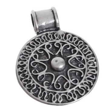 Metal pendant, disc, 39 mm, silver-plated