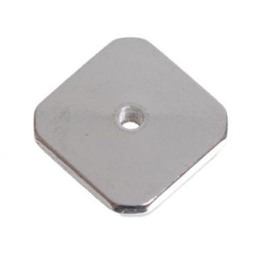 Metal bead, square disc, 10 mm, silver-plated