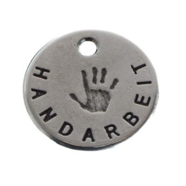 Metalen hanger, "Handmade", 13 mm, verzilverd