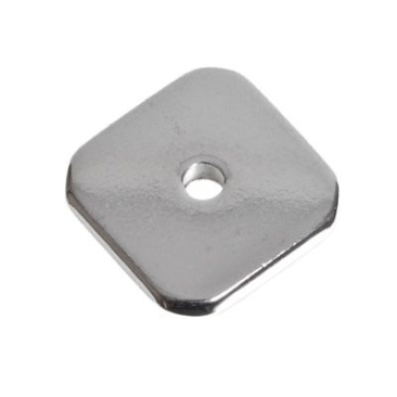 Metal bead, square disc, 8 mm, silver-plated