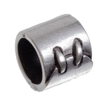 Metal bead with large hole, tube, 9 x 11 mm, silver-plated