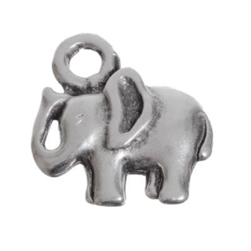 Metal pendant, elephant, 11.5 x 11.5 mm, silver-plated