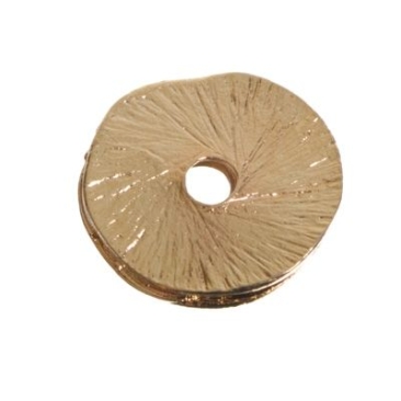 Metal bead, wavy disc, 11 mm, brushed, gold-plated