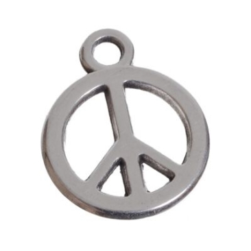 Metal pendant, Peace. 15 x 12 mm, silver-plated