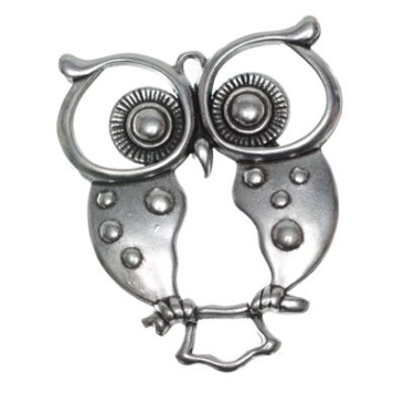 Metal pendant owl, approx. 51 x 44 mm, silver-plated antique
