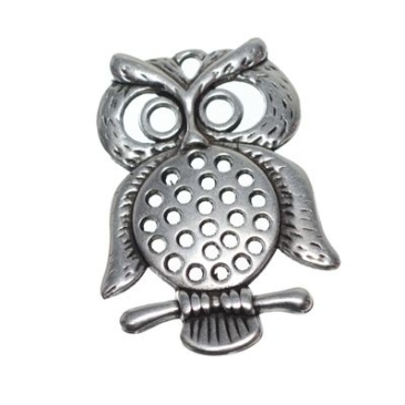 Metal pendant owl, approx. 46 x 34 mm, antique silver-plated