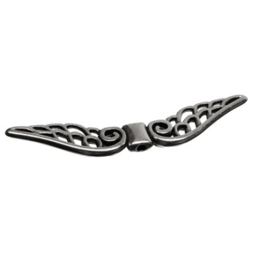 Perle métallique ailes d'ange, env. 48 x 9 mm, argentée