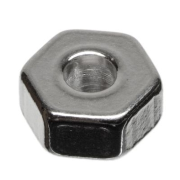 Metalen kraal spacer zeshoekig, verzilverd, ca. 6 mm