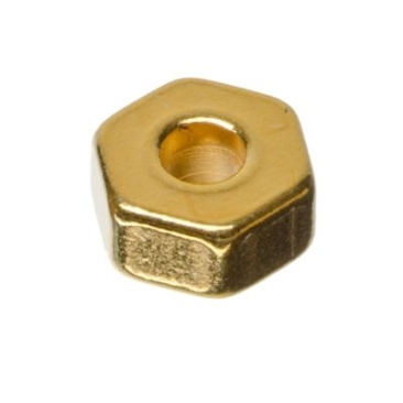 Metal bead spacer hexagonal, gold-plated, approx. 6 mm