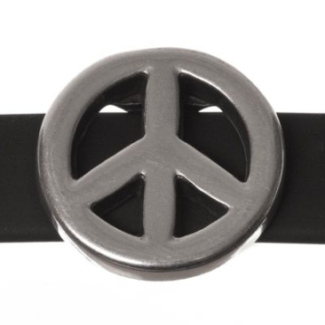 Metal bead Slider / Sliding bead Peace, silver-plated, approx. 18 mm