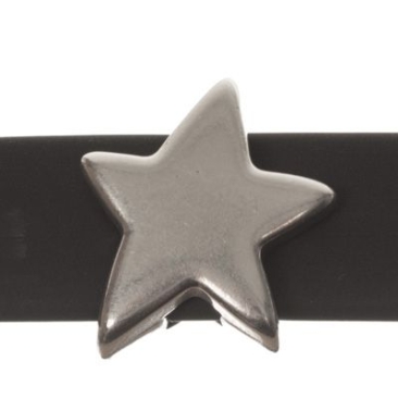 Metal bead slider star , silver plated, approx. 14,6 x 13,6 mm