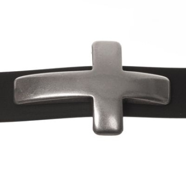 Metalen krasschuif / schuifkraal kruis, verzilverd, ca. 29,7 x 18,8 mm