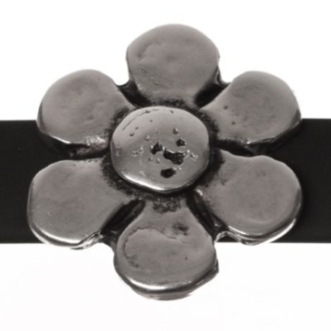 Perle métallique Slider / Perle coulissante Fleur, argentée, env. 23 x 20 mm
