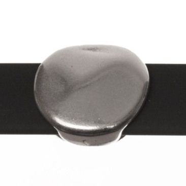 Perle métallique Slider / Perle coulissante disque, argentée, env. 14 x 14,6 mm