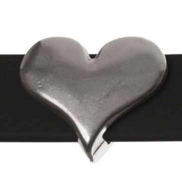 Perle métallique Slider / Perle coulissante Cœur, argentée, env. 16 x 13,5 mm