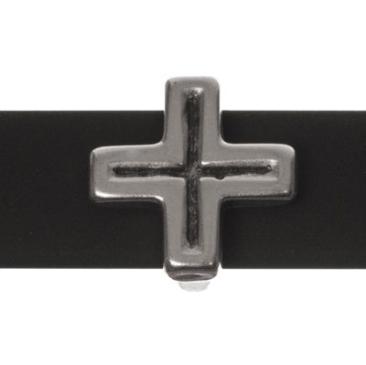 Perle métallique Slider / Perle coulissante Croix , argentée, env. 12,9 x 12,9 mm