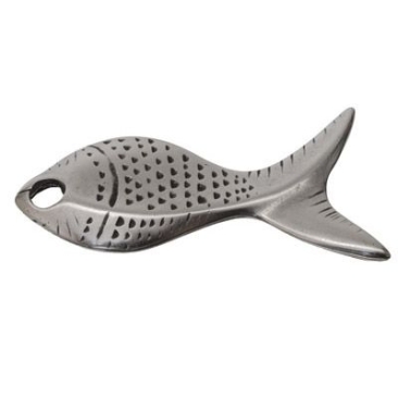 Metal pendant fish, 66 x 37 mm, silver-plated