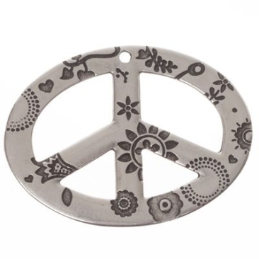 Metal pendant Peace, 51.4 x 39 mm, silver-plated