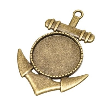 Pendant/setting for cabochons anchor, 20 mm, antique bronze-coloured