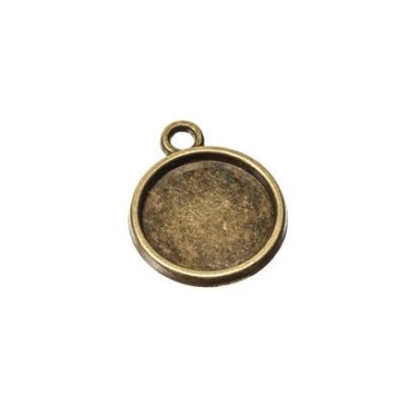Pendant/setting for cabochons, round 12 mm, antique bronze-coloured